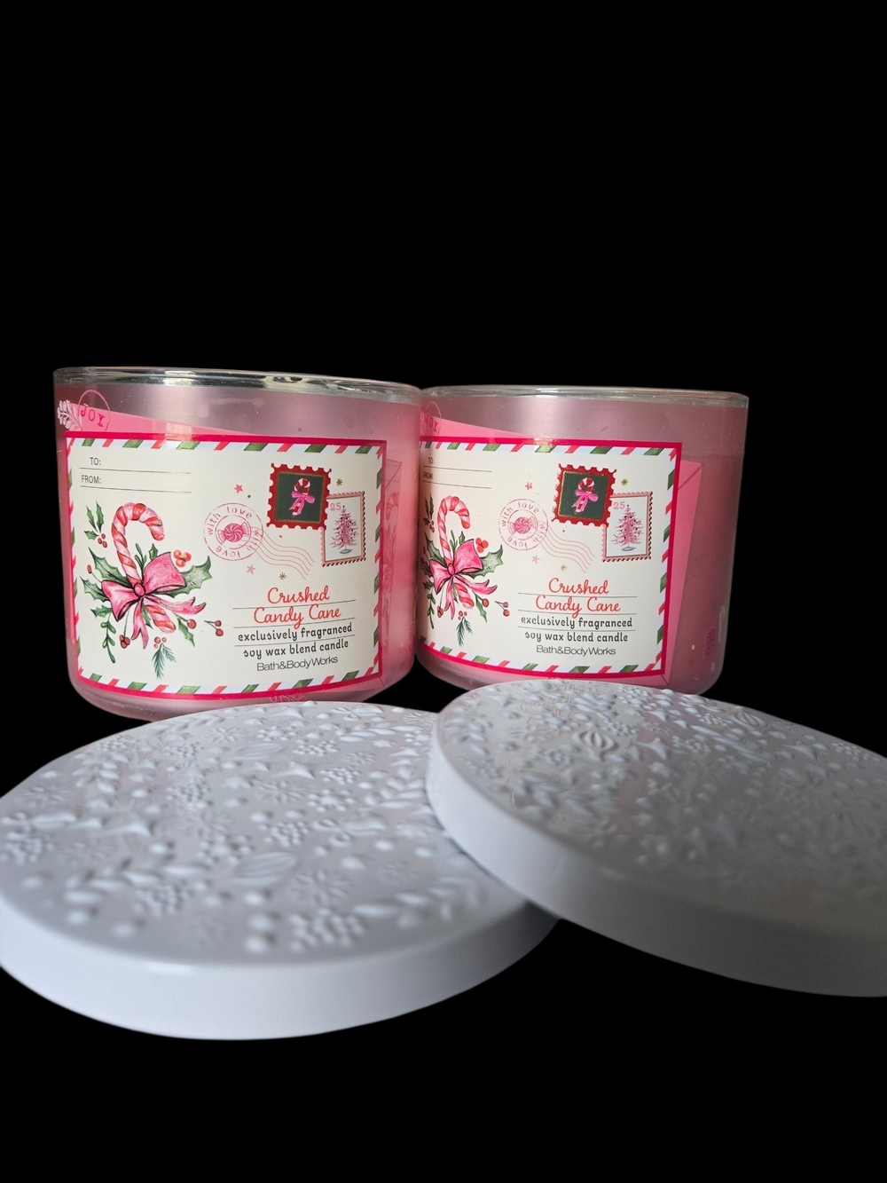 2pc White Barn Crushed Candy Cane 3-Wick Candle- New!!